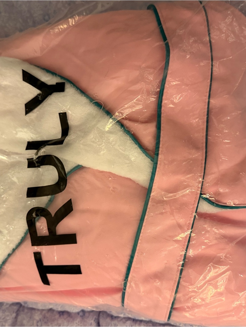TRULY Pink Sherpa-Lined Robe with Teal Piping